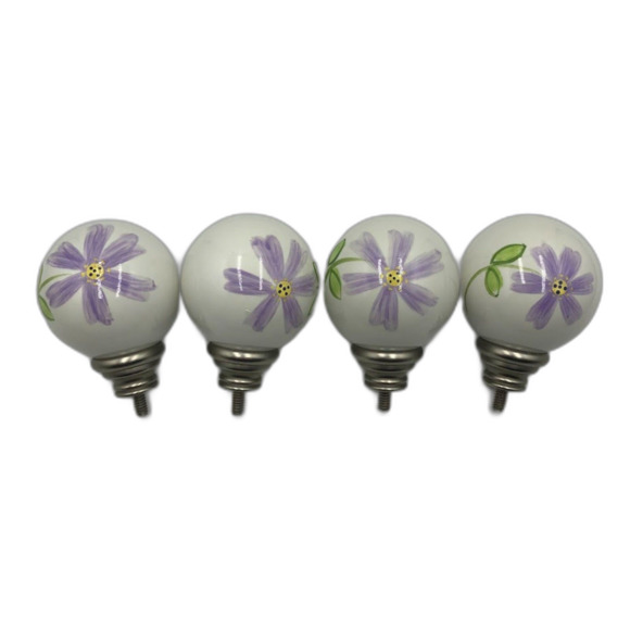 Pottery Barn Other - Pottery Barn Floral Ceramic Ball Finials | Set of 4 | Purple & Silver Tone Decor